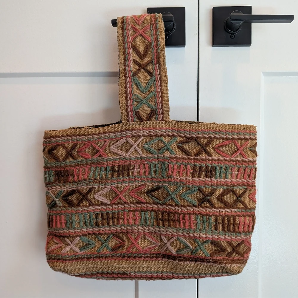 Bohemian Boho Multicolor Embroidered Woven Tote Bag